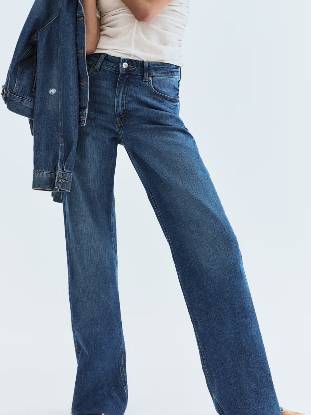 H&M High-Rise Wide-Leg Jeans in Dark Blue